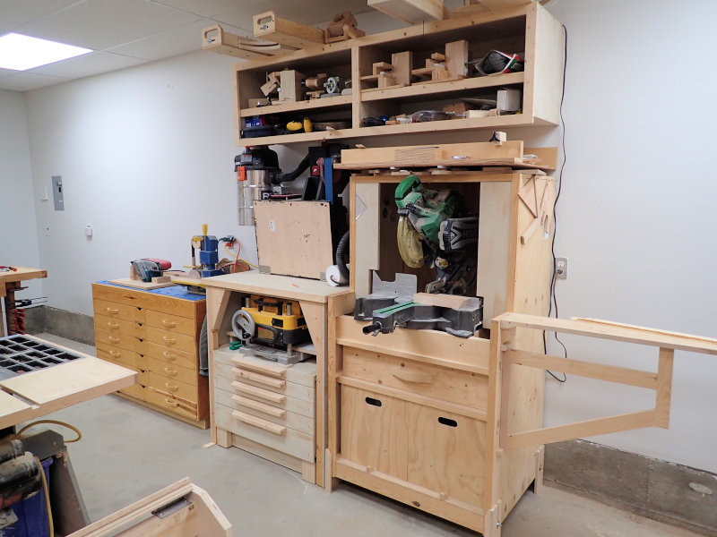 the chop saw station in its new location